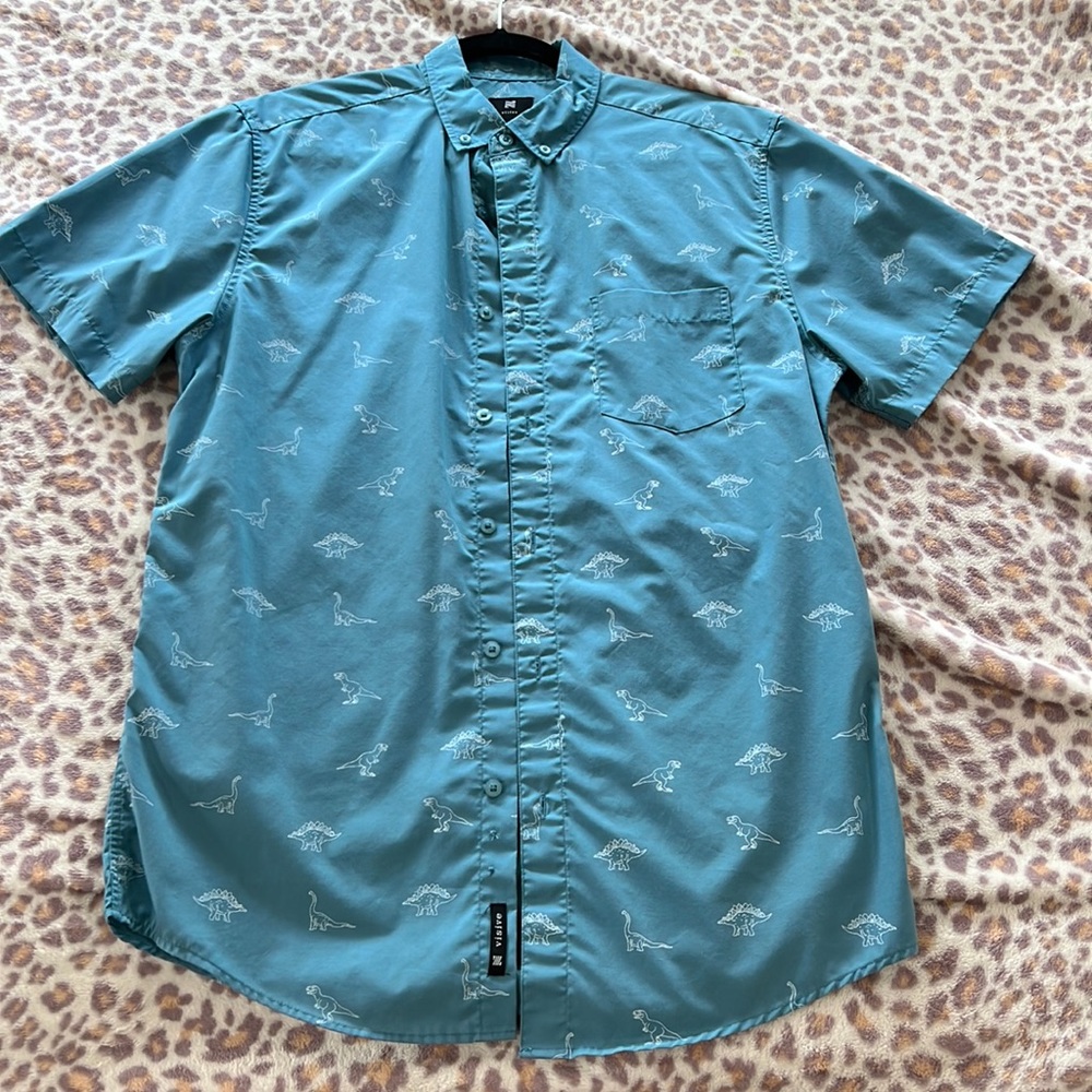 Men’s button down dinosaur print, M